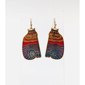 Vintage Laurel Burch Rainbow Cats Earrings Cloisonne Enamel Gold Tone Kitty